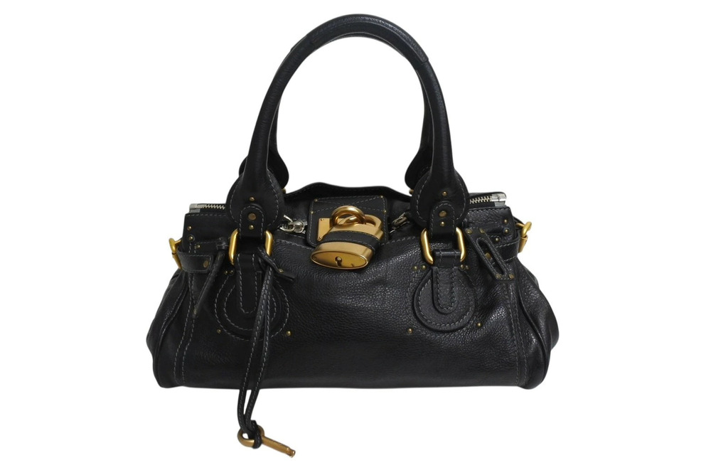 Chloe Paddington Hobo Bag Black Leather Stitch Handbag